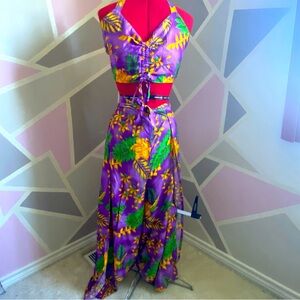 2 piece Hawaiian Sarong with Pants, One Size fits all, Purple, Yellow & Green